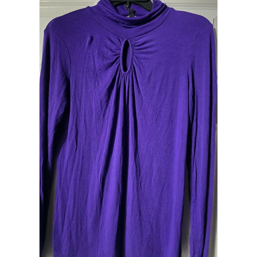 Cable & Gauge Purple Keyhole Turtleneck Long Sleeve Top Shirt Size L